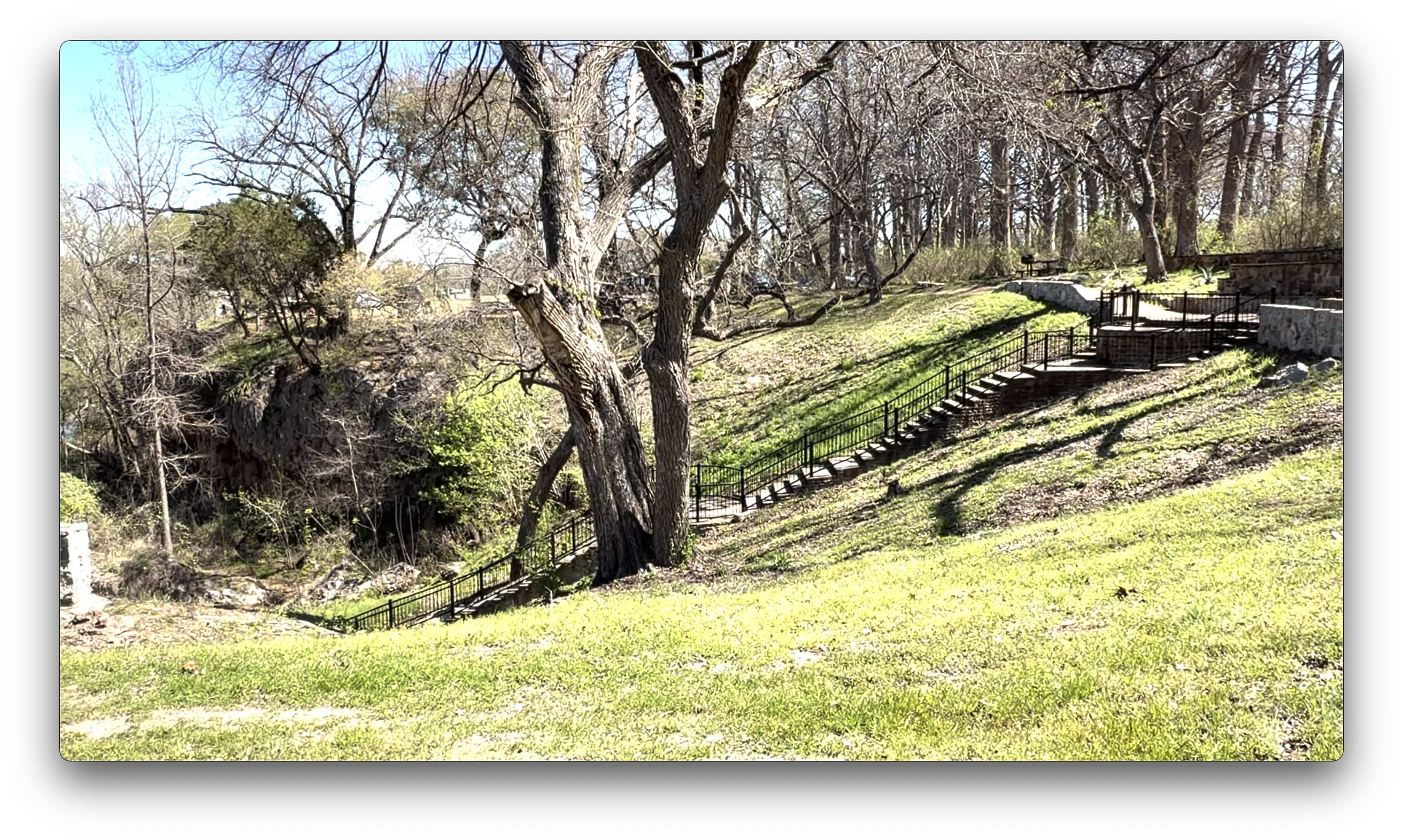 This photo shows the steep stairs that take you down to the natural pool.