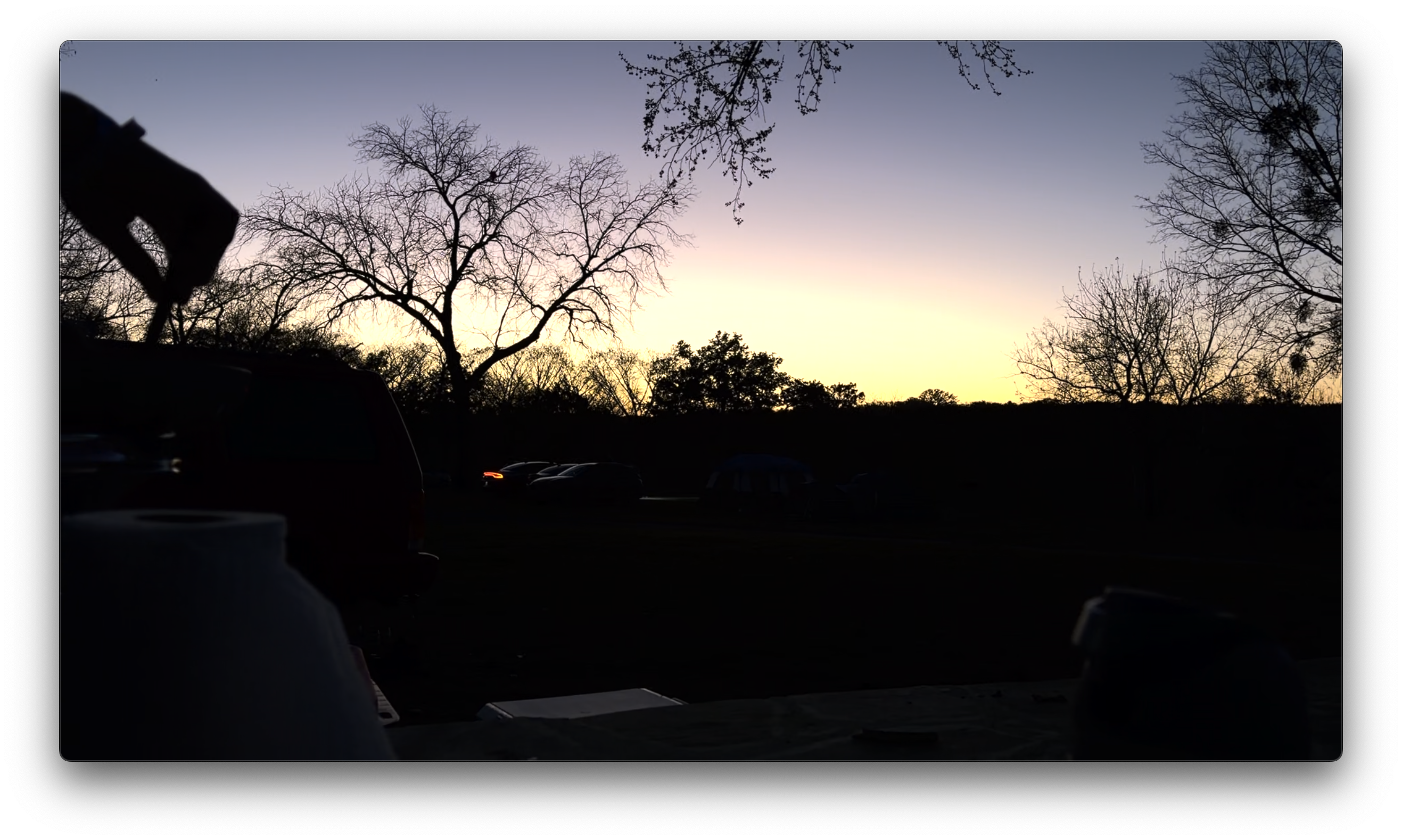 This photo shows the sunset at the camping site.